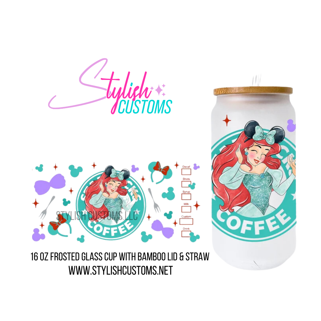 Teal Princess Coffee 16oz glass cup