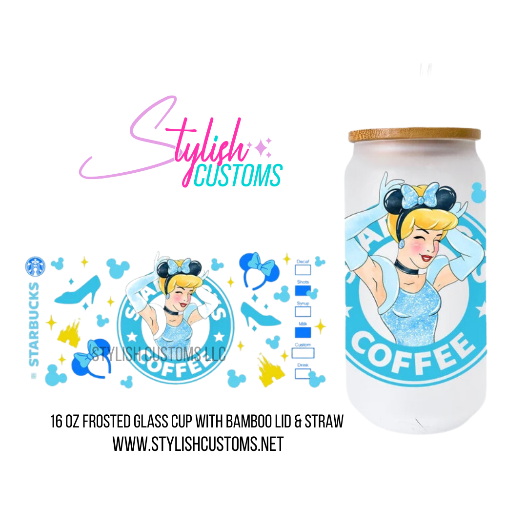 Sky Blue Princess Coffee 16oz glass cup