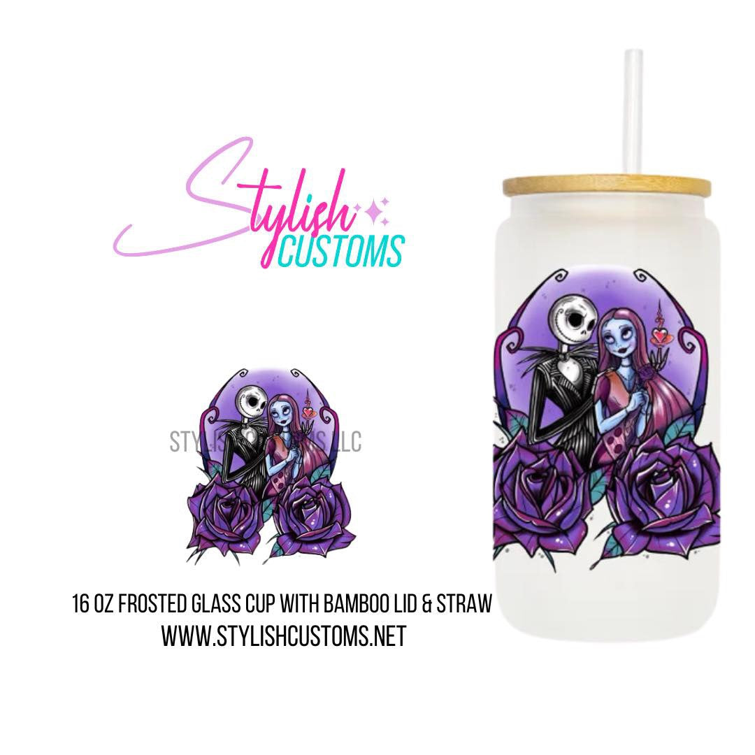 Jack Skellington Purple 16oz Frosted Glass