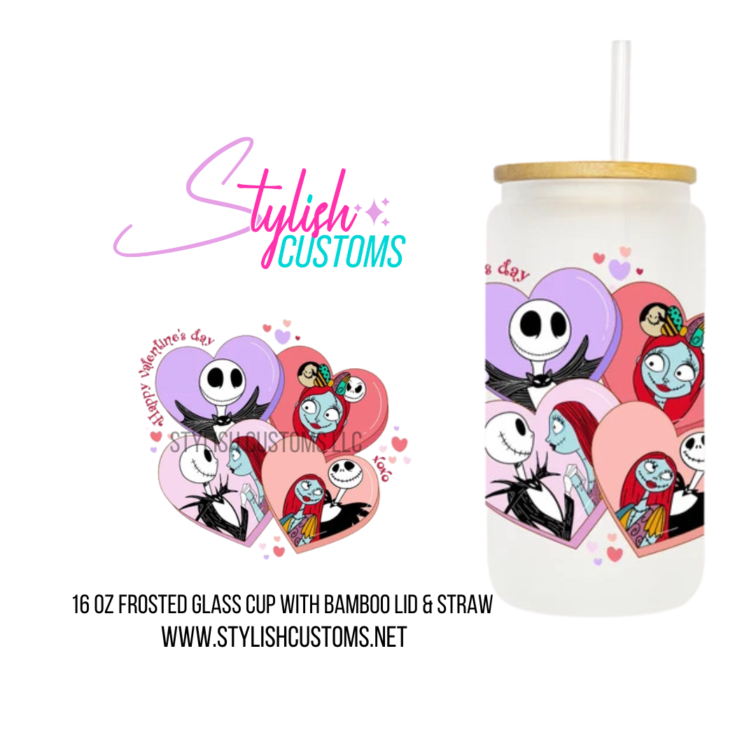 Jack Skellington Valentines 16oz Frosted Glass