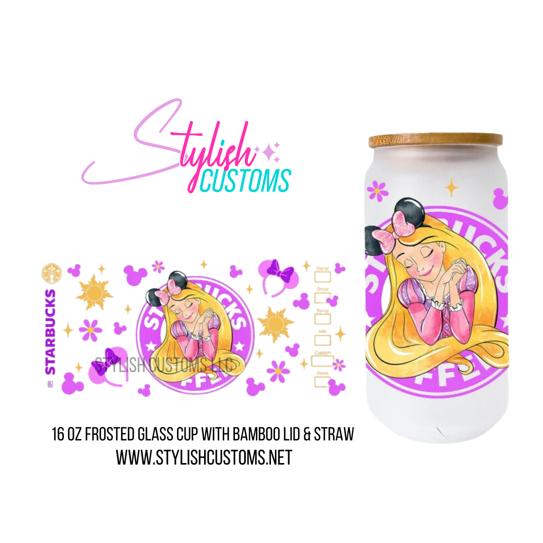 Pink Princess Coffee 16oz glass cup