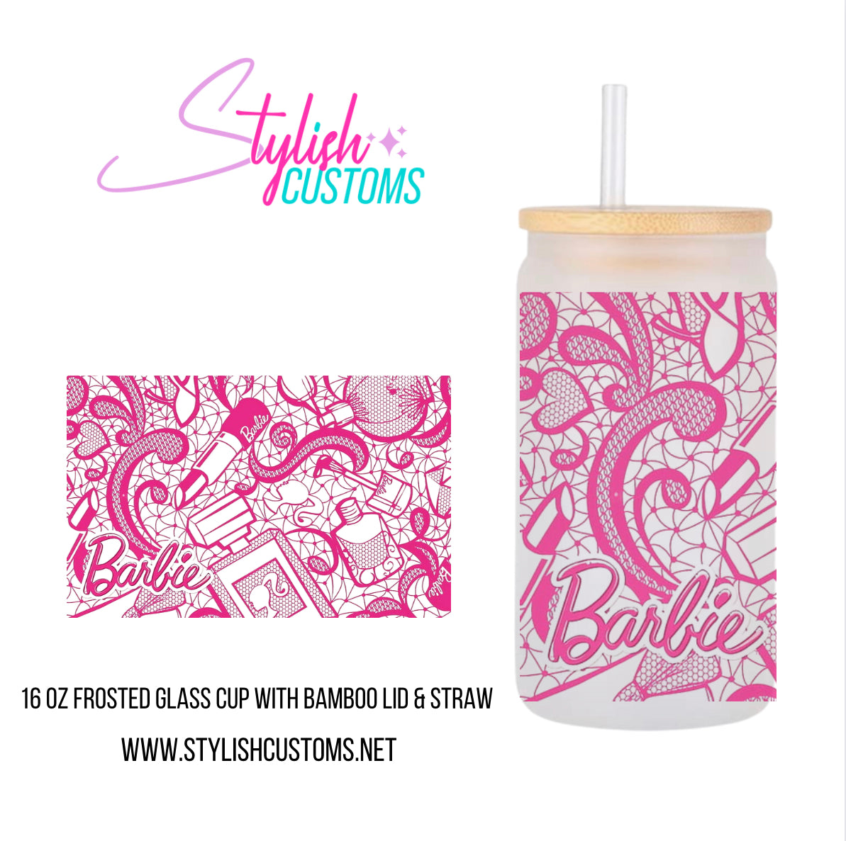 Lace and lipstick Coffee 16oz glass cup