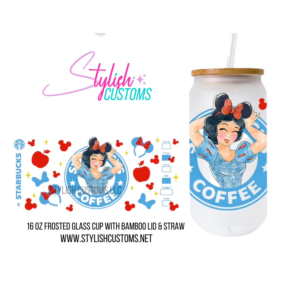Blue Princess Coffee 16oz glass cup