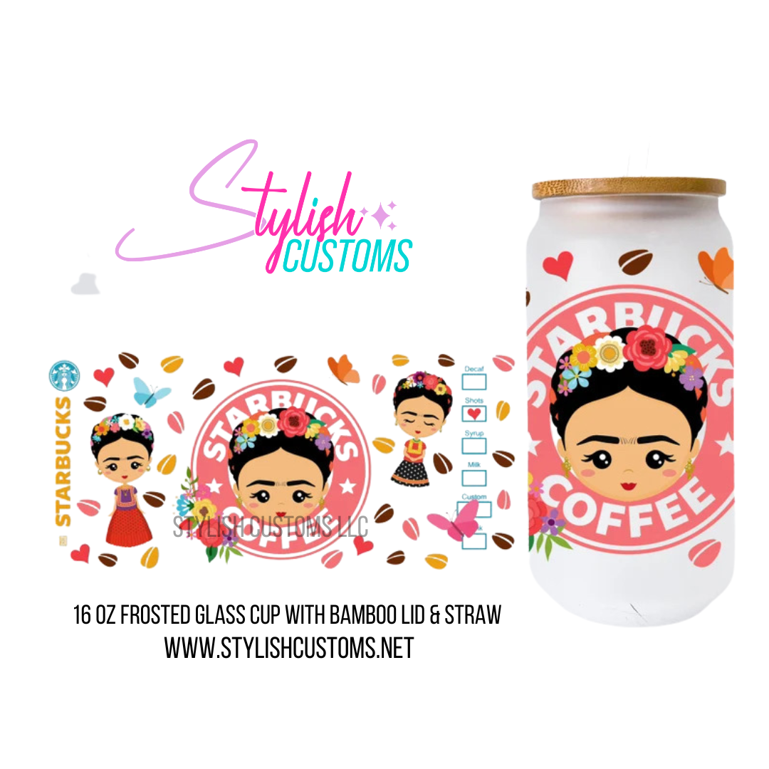 Frida Kahlo Coffee 16oz Frosted Glass