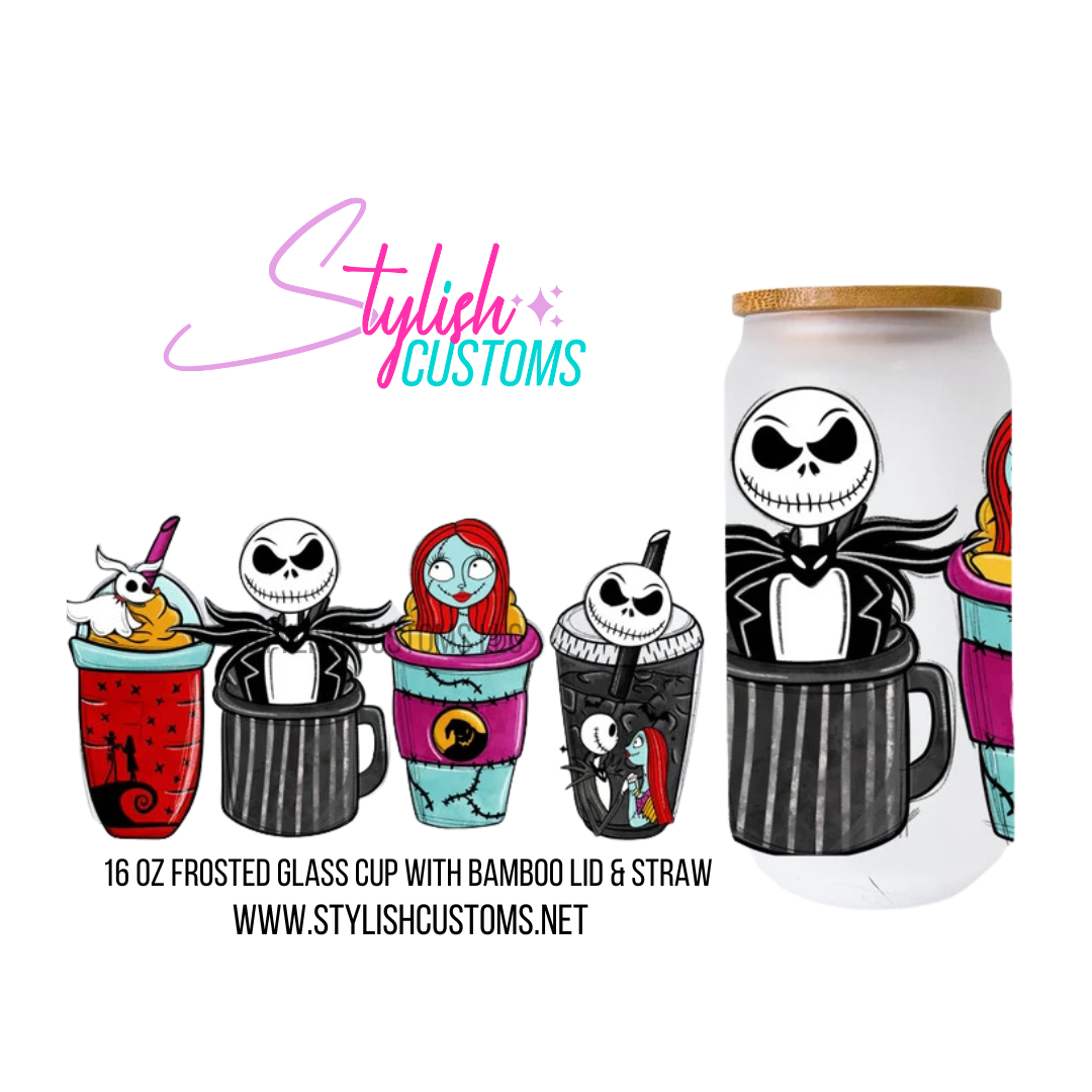 Jack Skellington Coffee 16oz Frosted Glass