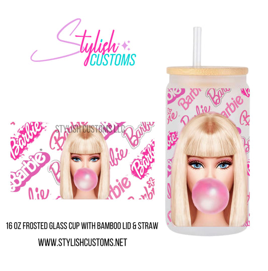 Barbie girl Coffee 16oz glass cup
