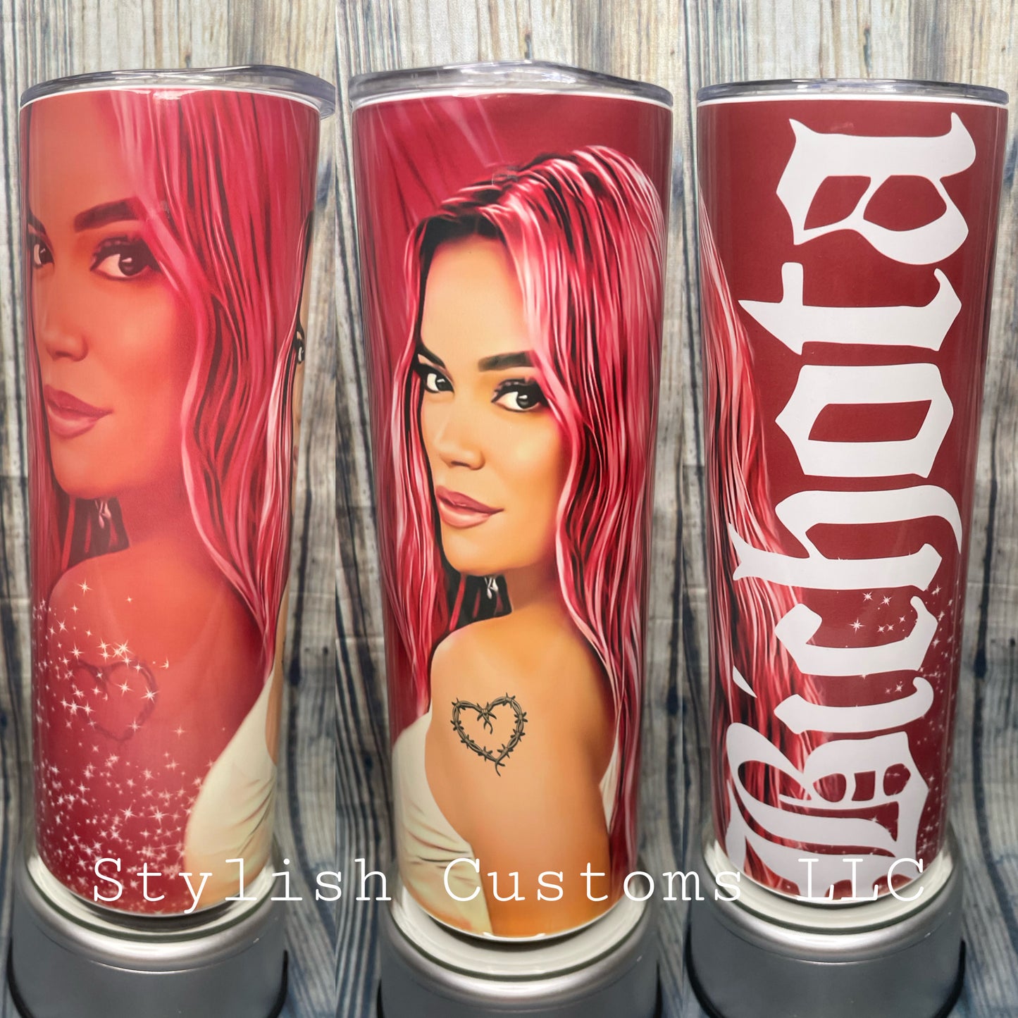 Tumbler cup BICHOTA Stainless Steel 20 oz Karol G Mami Red Hair pelo rojo