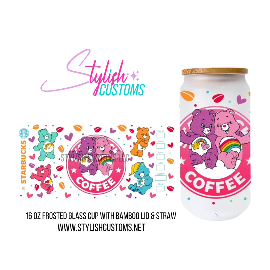 Care Bears Coffee 16oz frosted glass cup